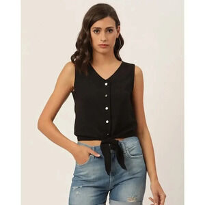 Nine West Black Sleeveless V-Neck Button Front Top Size Small